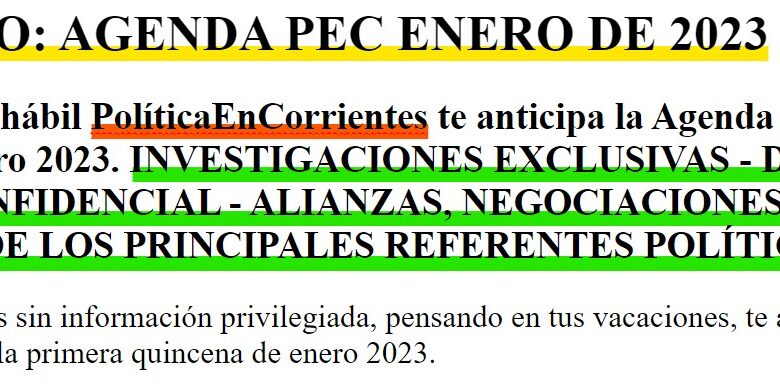 EXCLUSIVO: AGENDA PEC ENERO DE 2023